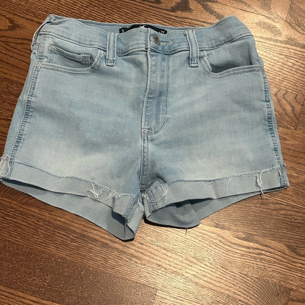 Hollister Light Blue Jean Shorts Size 5 or 27 inch waist and stretchy